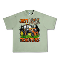 Oil Green just a boy who loves tractors Urban Heavy Tee - BarkalooDesign
