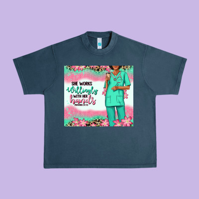 She Works Willingly With Her Hands Afro Nurse Urban Heavy Tee Designed By Ranaportraitstore
