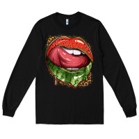 Black watermelon lips with leopard Long Sleeve Tee - texasbilliewilder