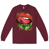 Burgundy watermelon lips with leopard Long Sleeve Tee - texasbilliewilder