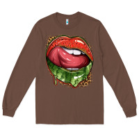 Chestnut watermelon lips with leopard Long Sleeve Tee - texasbilliewilder