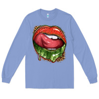 Colony Blue watermelon lips with leopard Long Sleeve Tee - texasbilliewilder