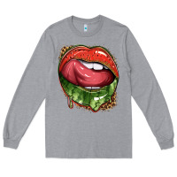Heather Grey watermelon lips with leopard Long Sleeve Tee - texasbilliewilder