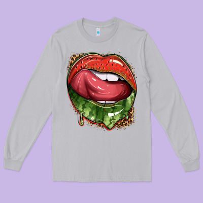 Watermelon Lips With Leopard Long Sleeve Tee Designed By Texasbilliewilder