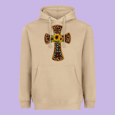 Leopard Gemstone Sunflower Cross Heavyweight Hoodie Designed By Jahusdesignshop