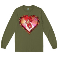 Army Green valentine's day rooster with leopard heart Long Sleeve Tee - RanaPortraitStore