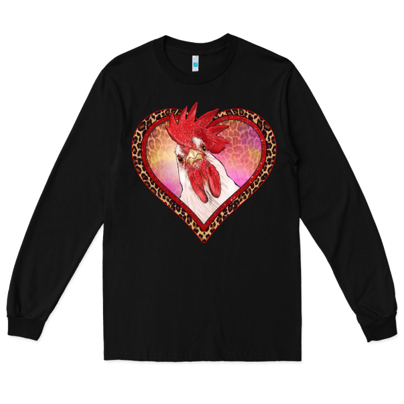 Valentine's Day Rooster With Leopard Heart Long Sleeve Tee by RanaPortraitStore | Teevron
