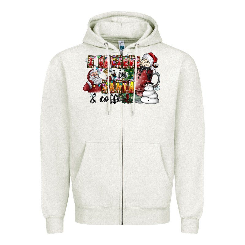 I Believe In Santa And Coffee Zipper Hoodie by CowhideDigitalArt | Teevron