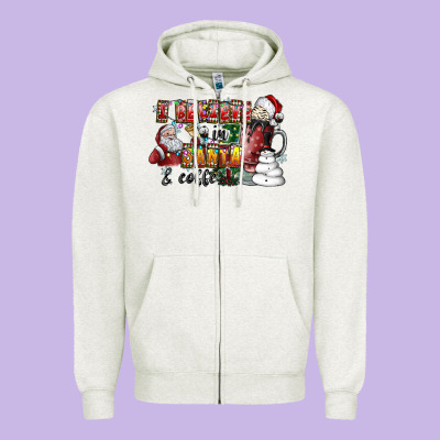 I Believe In Santa And Coffee Zipper Hoodie Designed By Cowhidedigitalart