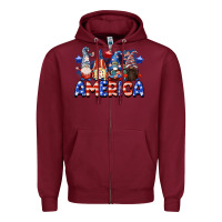Burgundy America gnomes 4th of July Zipper Hoodie - CowGirlArtShop