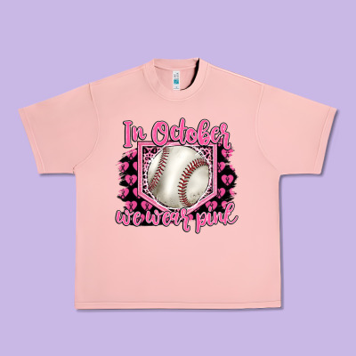 In October We Wear Pink Baseball Urban Heavy Tee Designed By Barkaloodesign