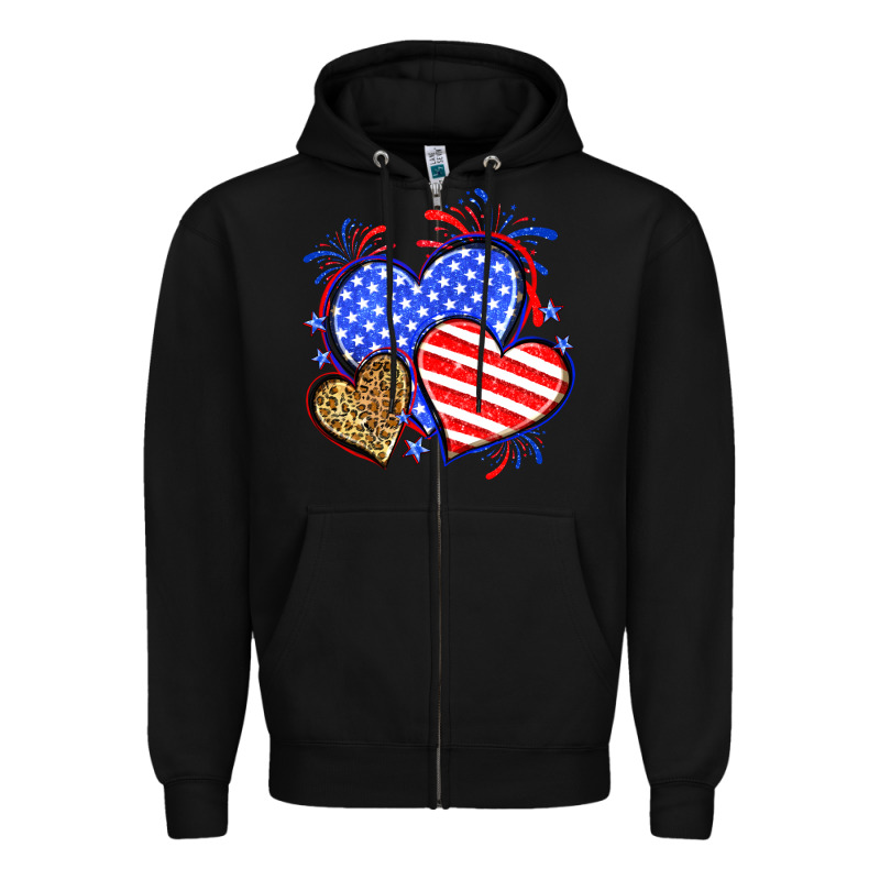 American Flag Leopard Hearts Zipper Hoodie by Neo Western | Teevron