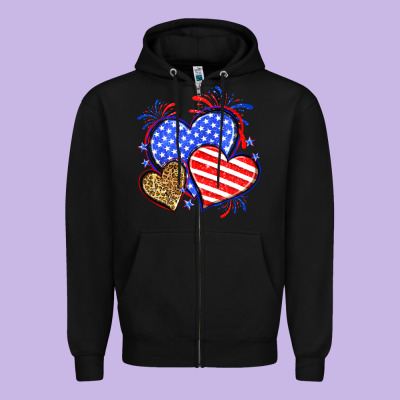 American Flag Leopard Hearts Zipper Hoodie Designed By Neo Western