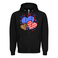 Black American flag leopard hearts Zipper Hoodie - Neo Western