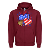 Burgundy American flag leopard hearts Zipper Hoodie - Neo Western
