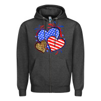 Charcoal Heather American flag leopard hearts Zipper Hoodie - Neo Western