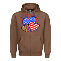Chestnut American flag leopard hearts Zipper Hoodie - Neo Western