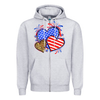 Heather Grey American flag leopard hearts Zipper Hoodie - Neo Western