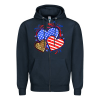 Navy American flag leopard hearts Zipper Hoodie - Neo Western