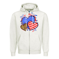 Oatmeal Heather American flag leopard hearts Zipper Hoodie - Neo Western