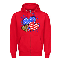 Red American flag leopard hearts Zipper Hoodie - Neo Western