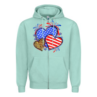 Seafoam American flag leopard hearts Zipper Hoodie - Neo Western