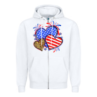 White American flag leopard hearts Zipper Hoodie - Neo Western