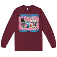 Burgundy cat coffee cups Long Sleeve Tee - Zillion Design Studio