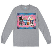 Heather Grey cat coffee cups Long Sleeve Tee - Zillion Design Studio