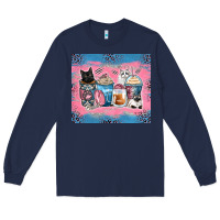 Navy cat coffee cups Long Sleeve Tee - Zillion Design Studio