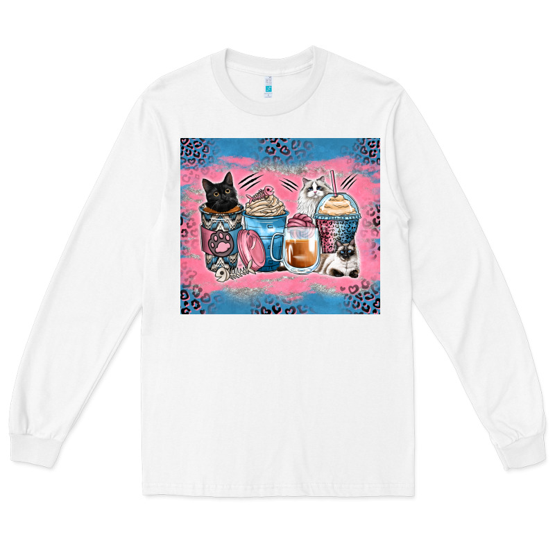 Cat Coffee Cups Long Sleeve Tee by Zillion Design Studio | Teevron
