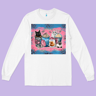 Cat Coffee Cups Long Sleeve Tee Designed By Zillion Design Studio