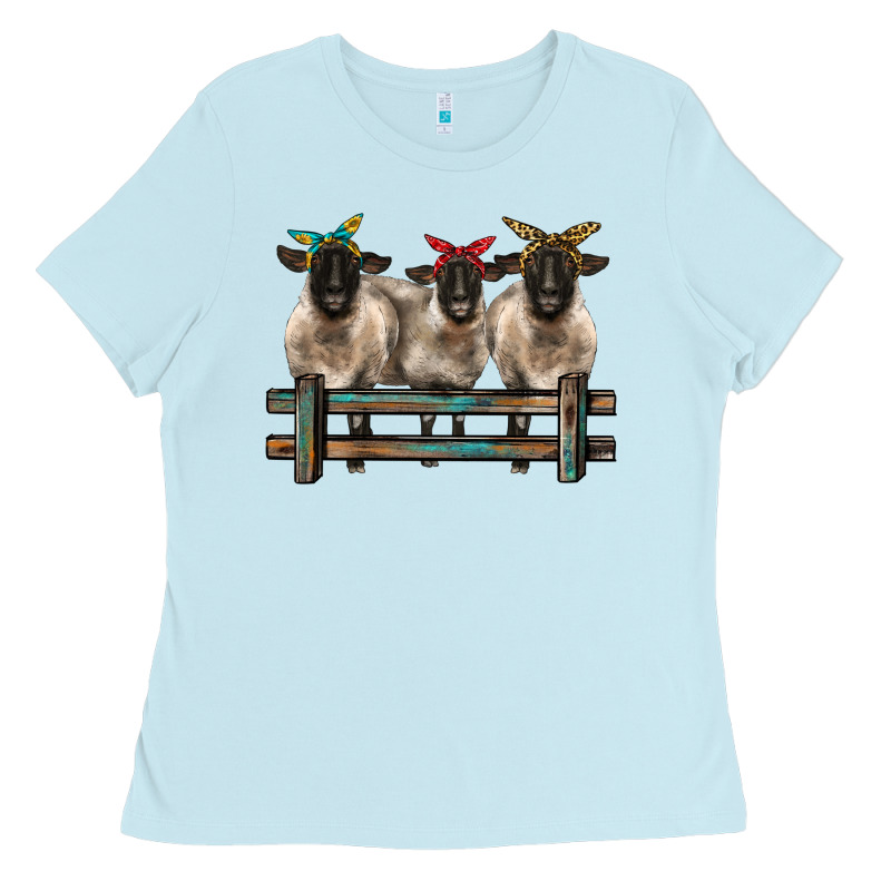 3 Sheeps Suffolk Ewe With Bandanas And Fence Ladies Tee by BarkalooDesign | Teevron