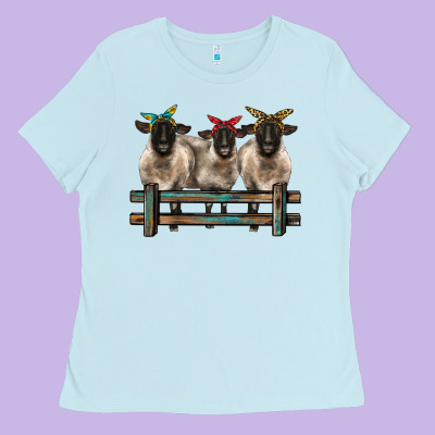 3 Sheeps Suffolk Ewe With Bandanas And Fence Ladies Tee Designed By Barkaloodesign