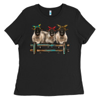 Black 3 sheeps suffolk ewe with bandanas and fence Ladies Tee - BarkalooDesign