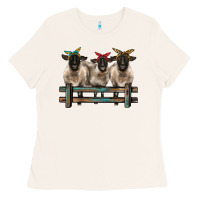 Bone 3 sheeps suffolk ewe with bandanas and fence Ladies Tee - BarkalooDesign