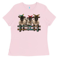 Bubblegum Pink 3 sheeps suffolk ewe with bandanas and fence Ladies Tee - BarkalooDesign