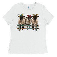 White 3 sheeps suffolk ewe with bandanas and fence Ladies Tee - BarkalooDesign