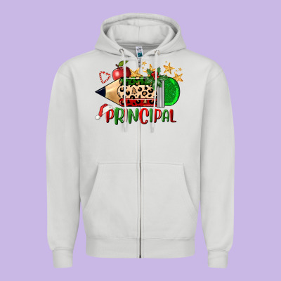 Christmas Principal Pencil Zipper Hoodie Designed By Fadigitalartstudio