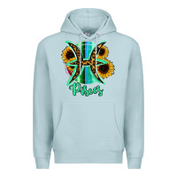 Blue Mist Pisces Zodiac Sign Sunflower Leopard Serape Premium Hoodie - RanaPortraitStore