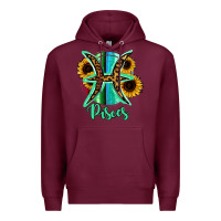 Burgundy Pisces Zodiac Sign Sunflower Leopard Serape Premium Hoodie - RanaPortraitStore