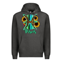 Charcoal Heather Pisces Zodiac Sign Sunflower Leopard Serape Premium Hoodie - RanaPortraitStore