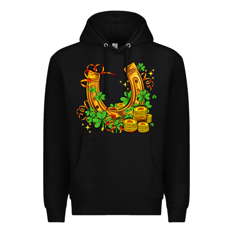 Horseshoe With Shamrocks And Coin Premium Hoodie by AdoDesignShop | Teevron