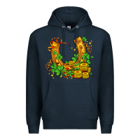 Navy horseshoe with shamrocks and coin Premium Hoodie - AdoDesignShop
