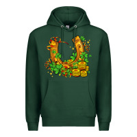Sports Green horseshoe with shamrocks and coin Premium Hoodie - AdoDesignShop