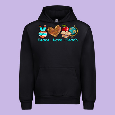 Peace Love Teach Urban Hoodie Designed By Nancycooperartshop