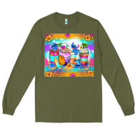 Army Green stitch summer coffee cups Long Sleeve Tee - Zillion Design Studio
