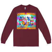 Burgundy stitch summer coffee cups Long Sleeve Tee - Zillion Design Studio