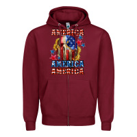Burgundy America skeleton 4th of july Zipper Hoodie - CowGirlArtShop