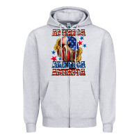 Heather Grey America skeleton 4th of july Zipper Hoodie - CowGirlArtShop